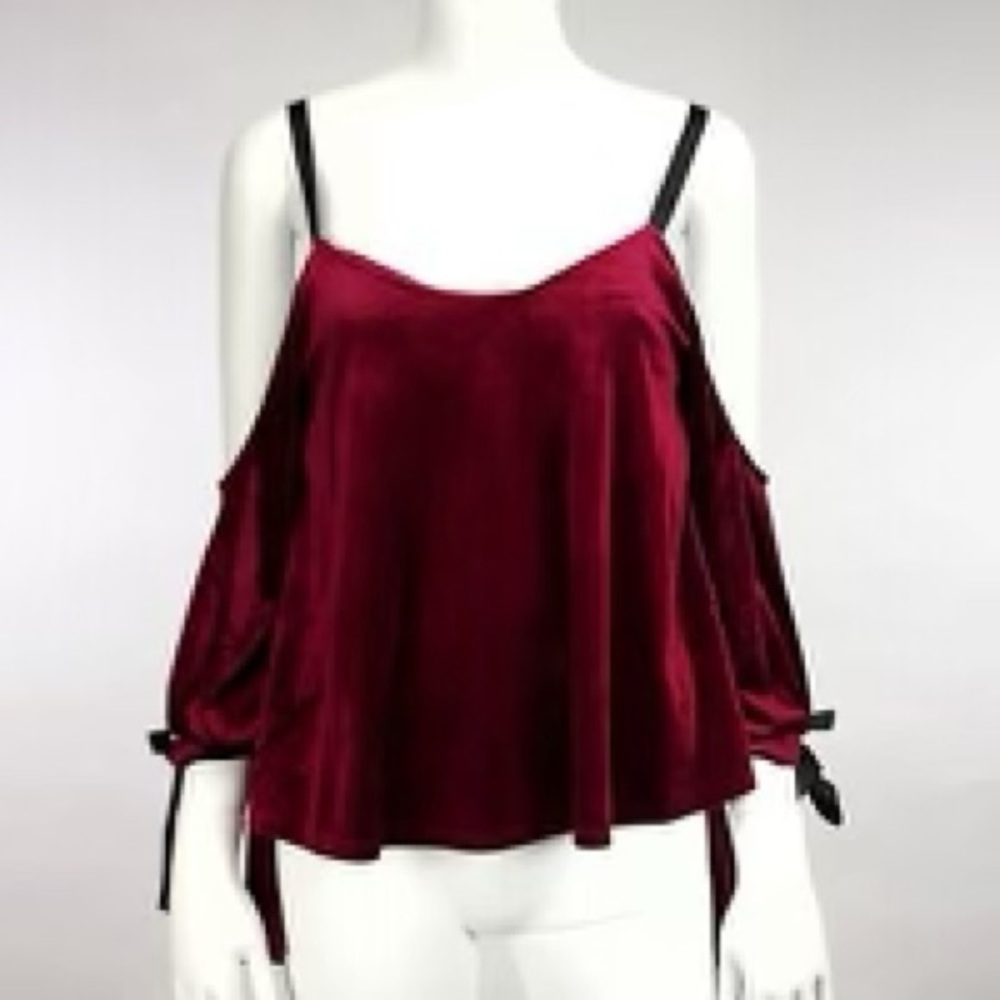 #19…$155. Romeo and Juliet Couture Burgundy Velvet Cold Shoulder Open Back - Picture 2 of 8